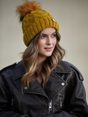 Winter hat with a shimmering thread in braids, mustard C49 - Online store - Boutique